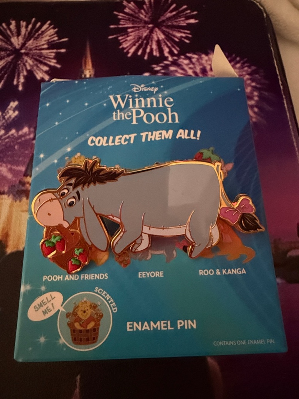 Disney Eeyore strawberry Enamel Pin - Gray with Pink & Green Accents
